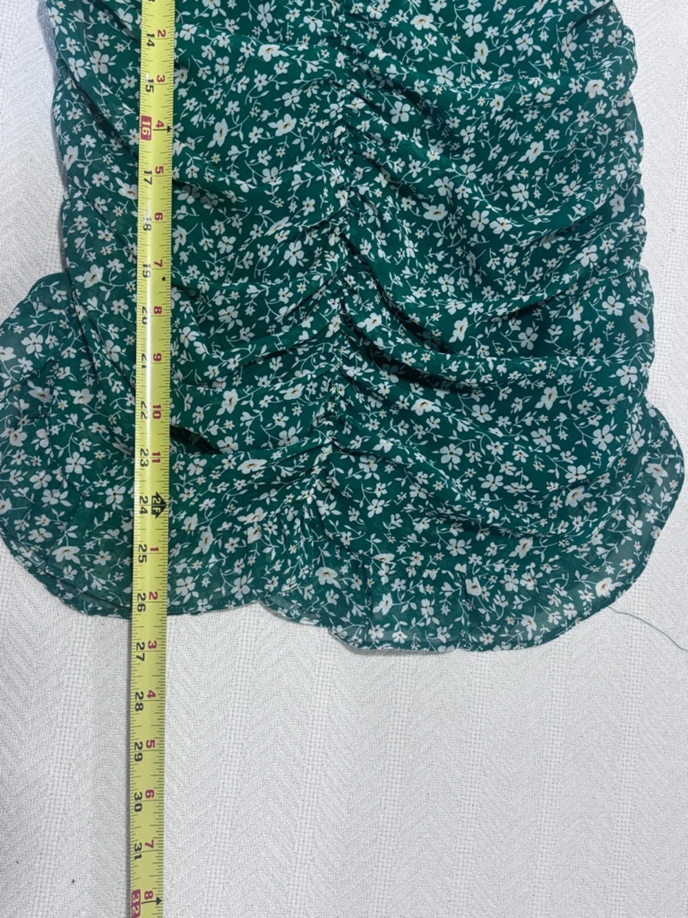 🩷Lulu's Teal Green Floral Ruched Spaghetti Strap Mini Dress - Picture 8 of 10